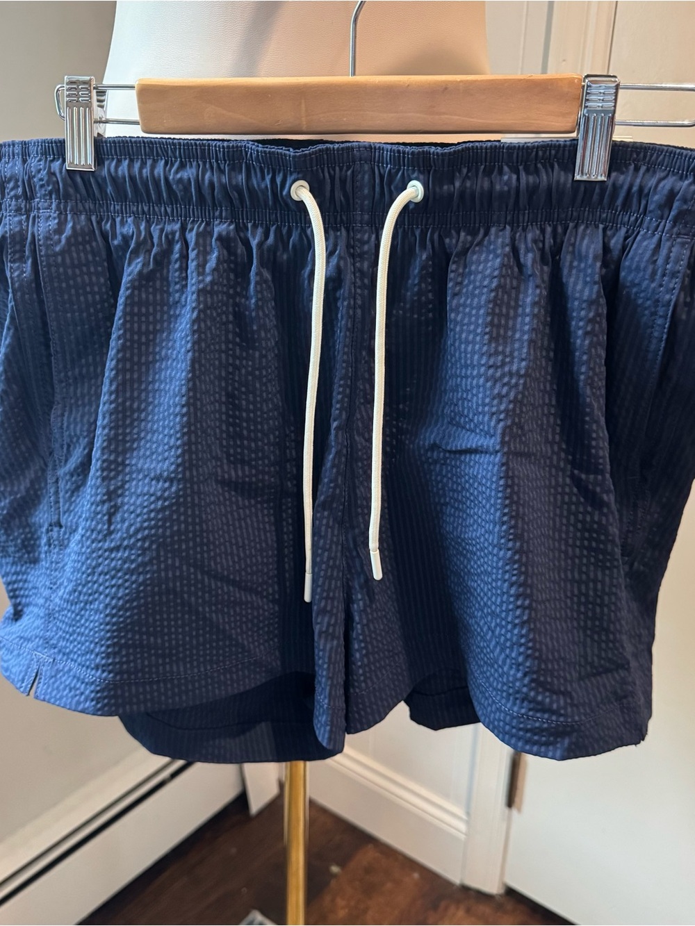 H&M Navy Seersucker Texture Swim Shorts Short Length | Size Large NWT